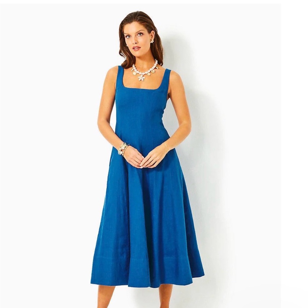 💕EUC Lilly Pulitzer Vibrant Calina Blue Midi Dress - Picture 8 of 9